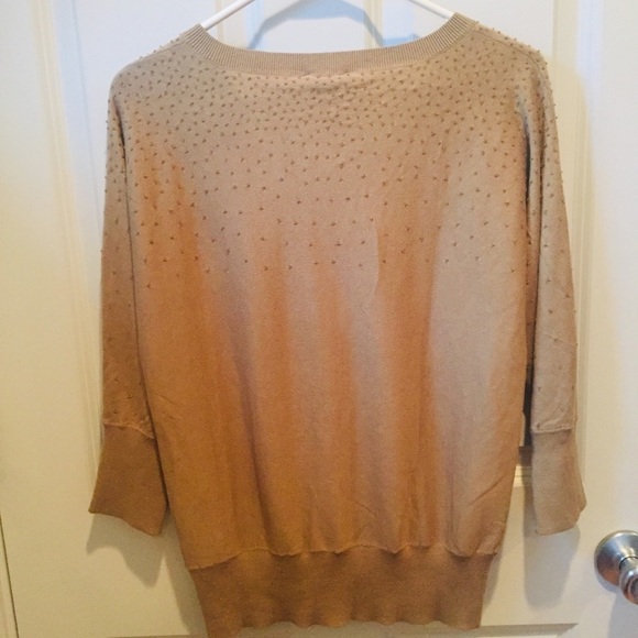 Talbots | NWT Tan Brown Silk Cotton Lightweight Beaded V-Neck Pullover Sweater S - Picture 4 of 17